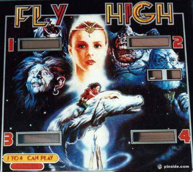 Fly High is a classic arcade pinball machine produced by Komplett in 1984. It features aviation-themed artwork and gameplay.