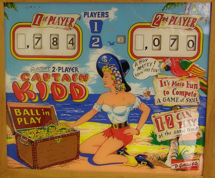 Captain Kidd is a vintage pinball machine released in 1960 by Gottlieb. It's known for its nautical theme and compelling gameplay, characteristic of the era's electromechanical machines.