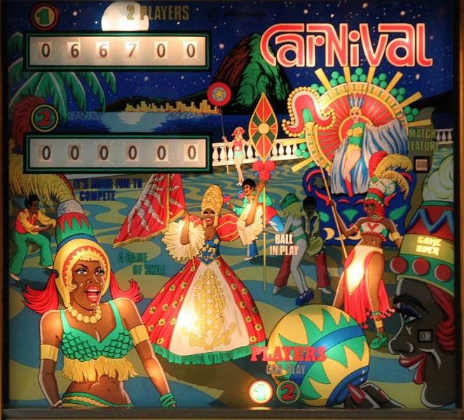 Carnival is a pinball machine created by Playmatic, released in 1977. It features a colorful theme that emulates the atmosphere of a classic carnival.