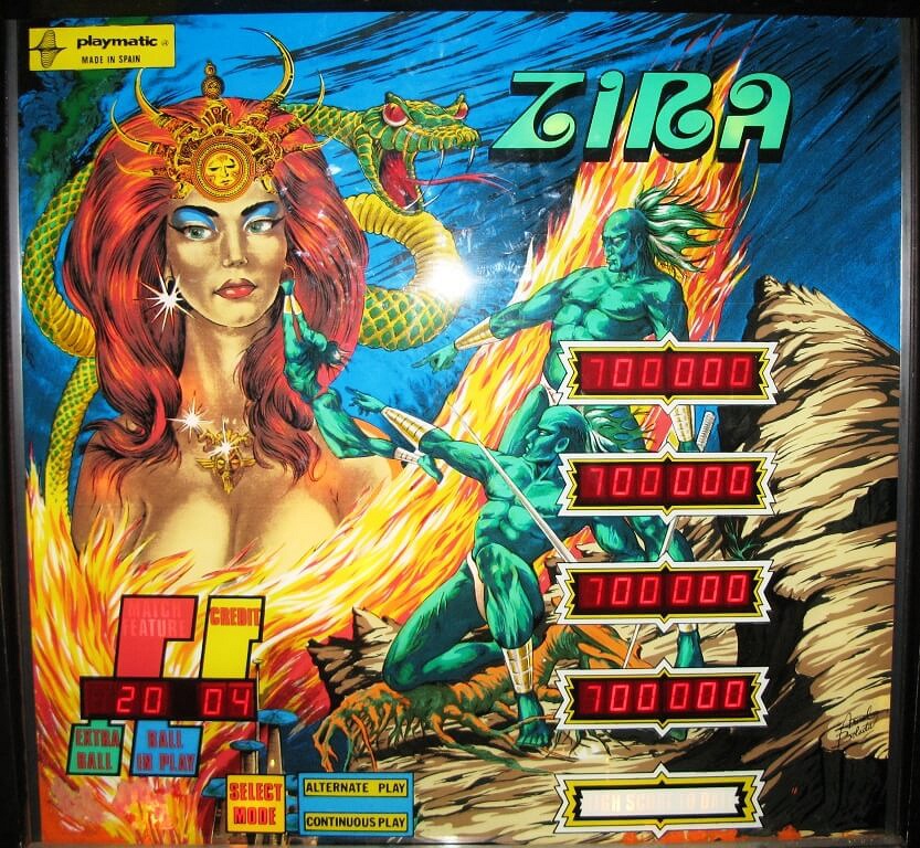 Zira is a vintage pinball machine released in 1979 by Playmatic, known for its engaging playfield and classic design from the late 70s.