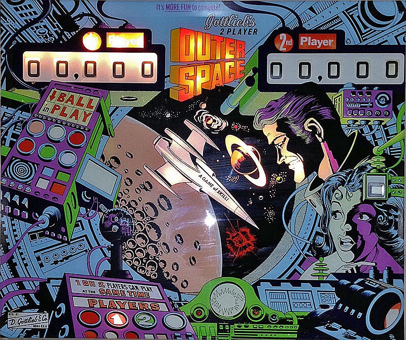 Outer Space is a classic pinball machine produced by Gottlieb in 1972, featuring a space exploration theme.