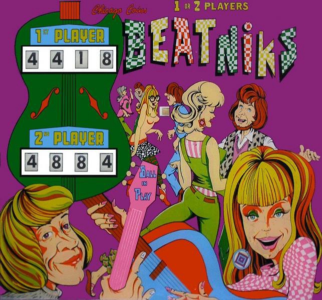 Beatniks is an electro-mechanical pinball machine manufactured by Chicago Coin in 1966. The game features a classic 'beatnik' theme, popular during the 1960s.