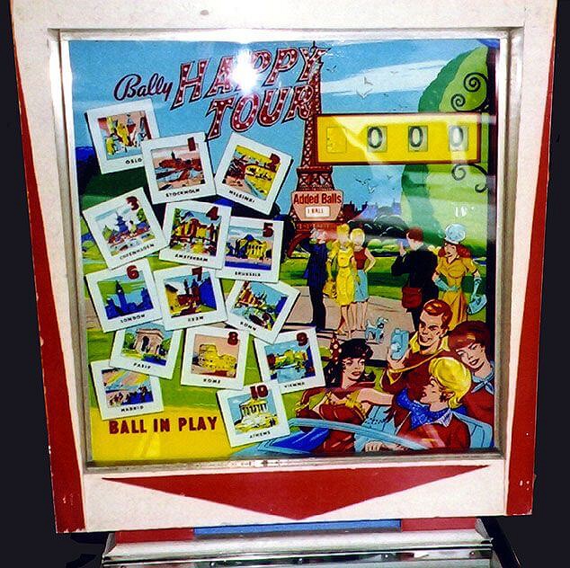 Happy Tour is a classic pinball machine designed and manufactured by Bally in 1964. It features a charming carnival theme and is known for its vintage appeal.