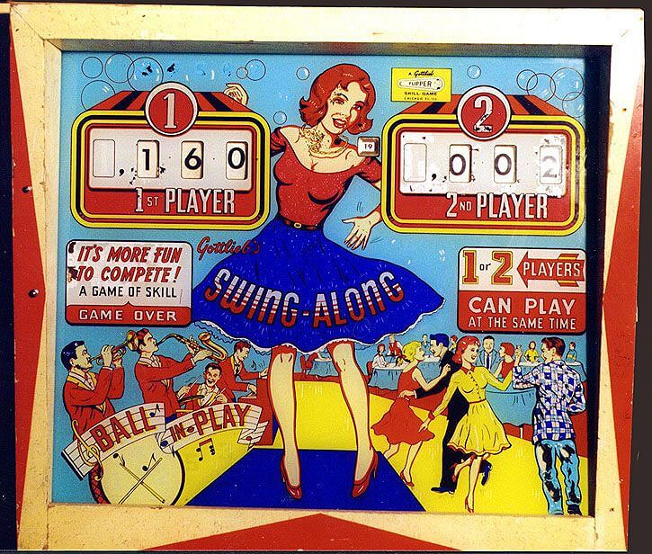 Swing-Along is a vintage pinball machine designed and manufactured by Gottlieb in 1963. It features classic electro-mechanical components and a vivid, carnival-themed artwork.