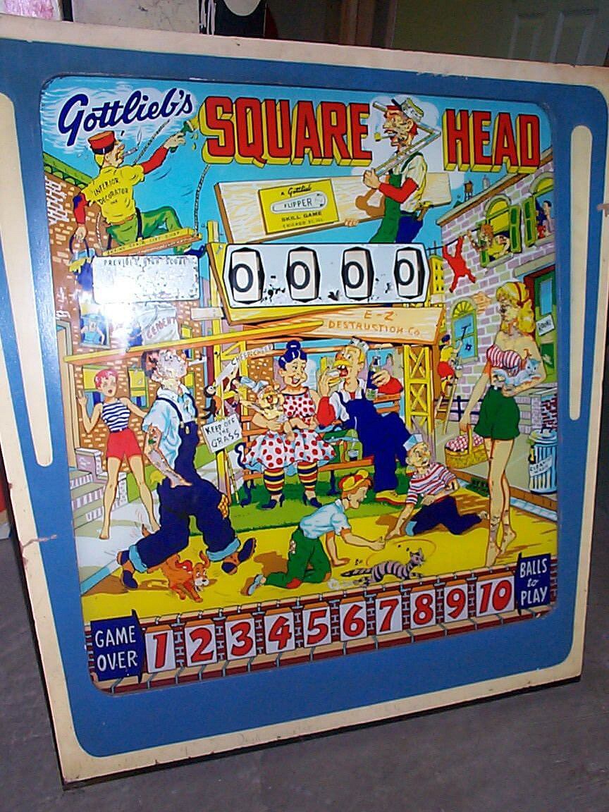 Square Head is an electro-mechanical pinball machine produced by Gottlieb in 1963. Known for its distinctive head design and innovative features for its time.