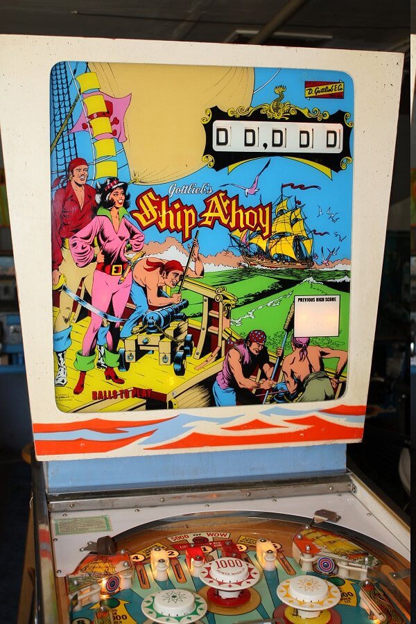 Ship Ahoy is a pinball machine released by Gottlieb in 1976. It features a nautical theme and is characterized by its distinctive artwork and mechanical gameplay.