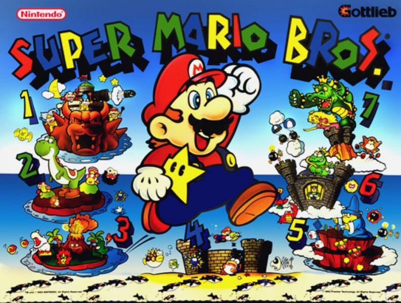 Super Mario Bros. is a pinball machine created by the Gottlieb company, featuring the popular Nintendo character in various adventures and challenges.