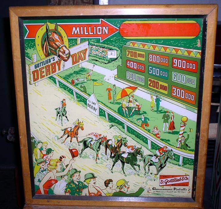 Derby Day is a pinball machine released by Gottlieb in 1956. It features a horse racing theme and is known for its classic electromechanical gameplay.