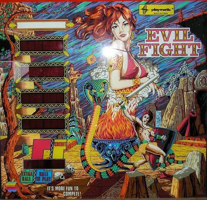 Evil Fight is a pinball machine released by Playmatic in 1980. Known for its unique design and challenging gameplay, it captures the essence of arcade excitement from the early '80s.