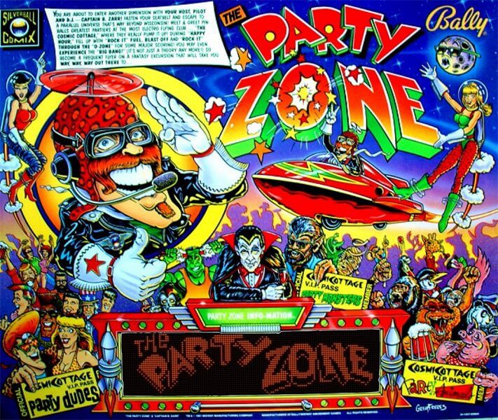 The Party Zone is a pinball machine produced by Bally, released in 1991, known for its unique theme and fun gameplay.