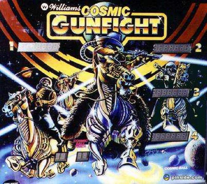 Cosmic Gunfight is a pinball machine released by Williams in 1982, featuring a space-themed setting with dynamic playfield action.