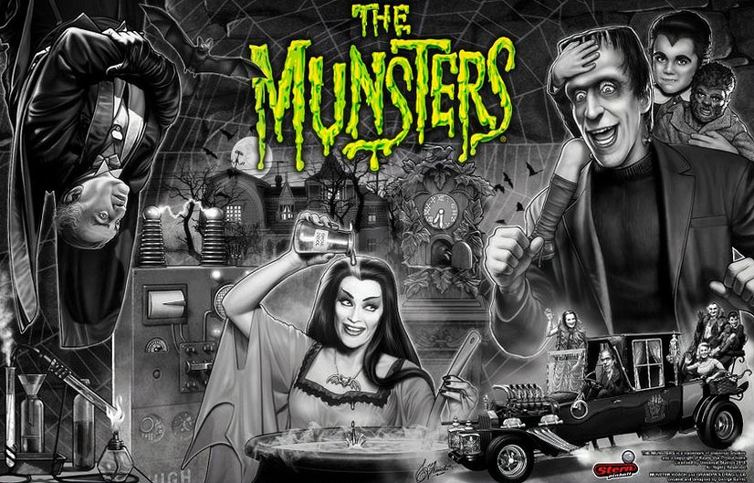 The Munsters (LE) is a limited edition pinball machine released by Stern Pinball, featuring the iconic characters and themes from the classic TV show 'The Munsters'.