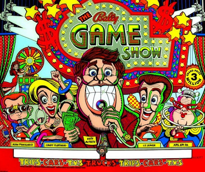 The Bally Game Show is a pinball machine that features a game show theme, complete with varying rounds and interesting playfield mechanics.