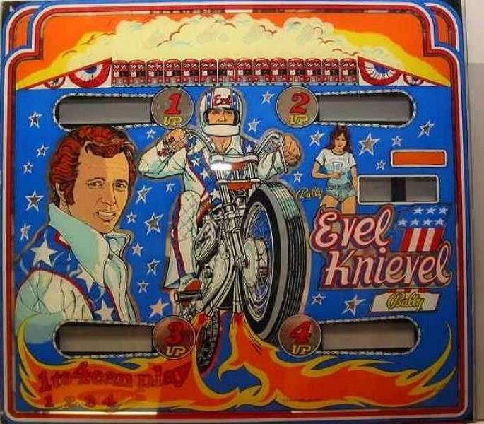 Evel Knievel is a pinball machine themed around the famous stunt performer Robert Craig 'Evel' Knievel. It features iconography and artwork depicting Knievel's daring stunts and his patriotic color scheme.