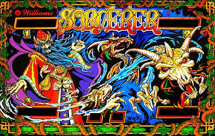 Sorcerer is a pinball machine produced by Williams Electronics in 1985. It features a fantasy, wizard-themed design with mystical artwork.