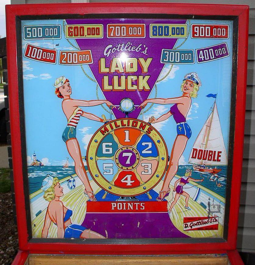 Lady Luck is a vintage pinball machine released by Gottlieb in 1954, known for its charming design and engaging gameplay typical of the 1950s era.
