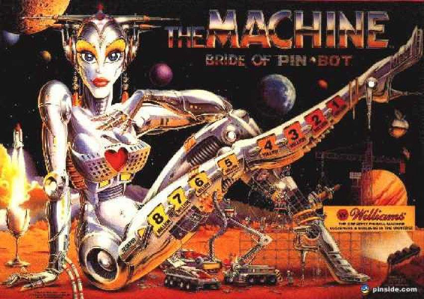 Bride of Pinbot is a pinball machine released by Williams in 1991. It's the sequel to the popular Pinbot machine, known for its unique robotic theme where players transform the Bride from a robot into a human.