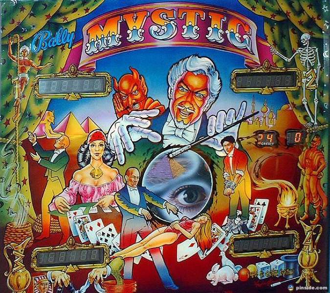 Mystic is a classic pinball machine released by Bally in 1979. It features an enchanting theme with a mystical magician and intriguing fantasy designs.