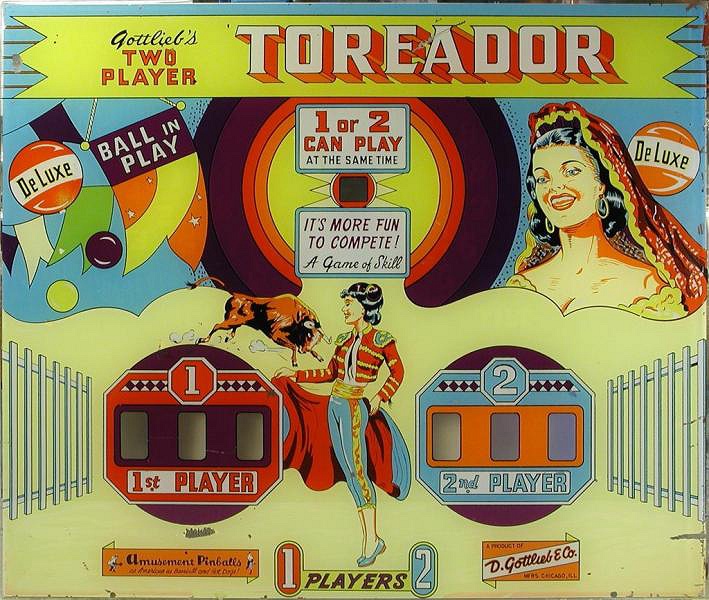 Toreador is a classic pinball machine released by Gottlieb in 1956. This machine captures the essence of mid-20th century pinball with its thematic design elements and gameplay.