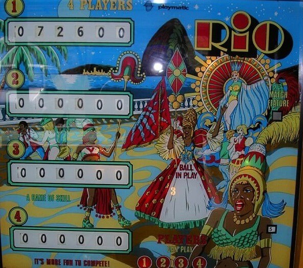 Rio is a pinball machine released by Playmatic in 1977, featuring vibrant artwork and a theme inspired by the famous Brazilian carnival.