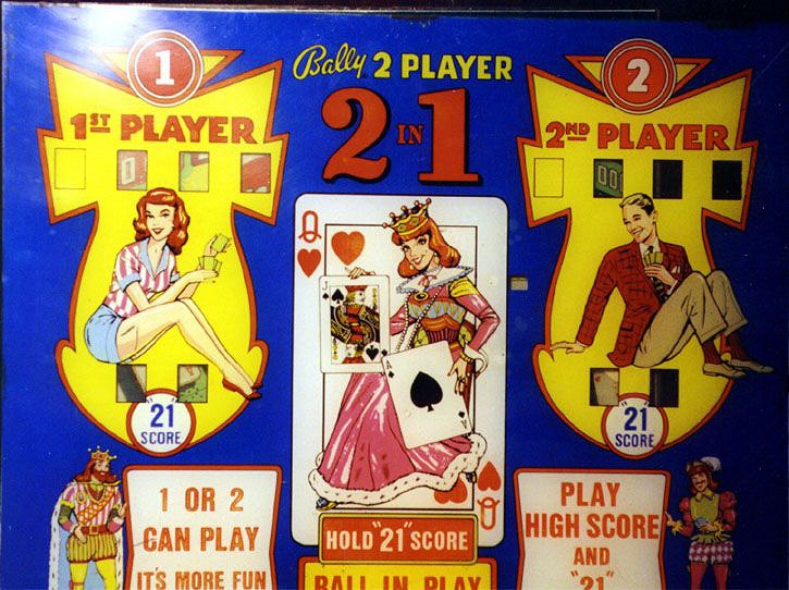 2 in 1 is a vintage pinball machine released by Bally in 1964. It features a traditional layout that integrates two games into one, offering a unique player experience typical of the era.