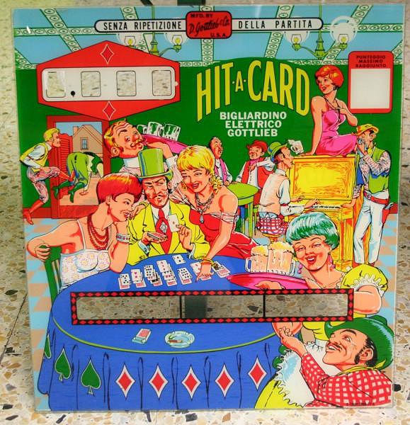 Hit-A-Card is a pinball machine developed by Gottlieb, released in 1967. The game features a card game theme and includes various gameplay elements that involve hitting targets to simulate playing cards.