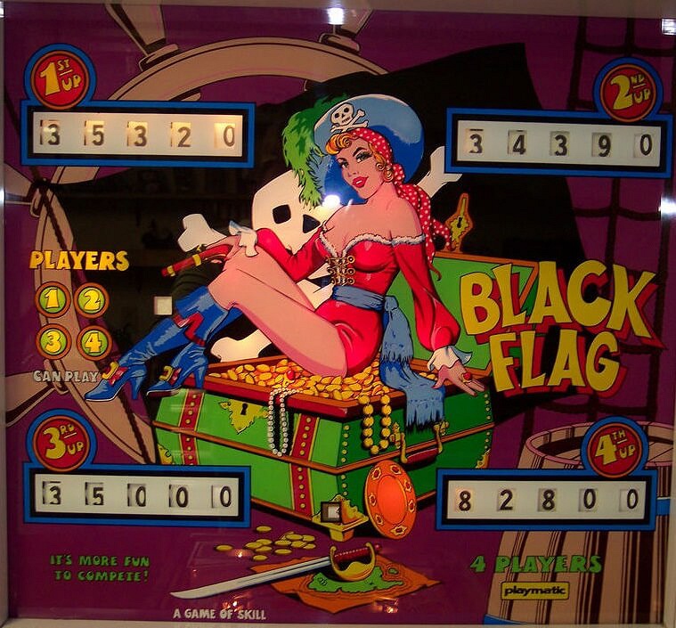 Black Flag is an electro-mechanical pinball machine released by Playmatic in 1975. It features a nautical pirate theme and is known for its captivating gameplay and unique artwork.