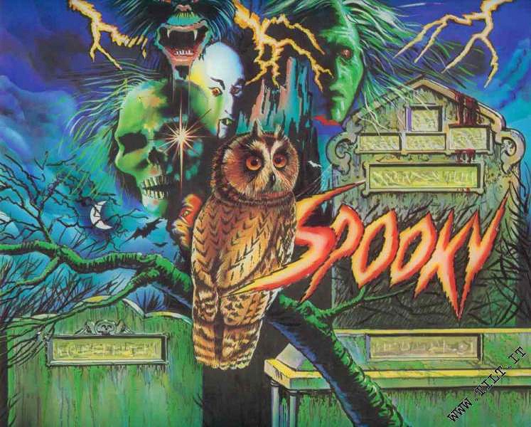 Spooky is a pinball machine designed and produced by Zaccaria in 1987. It features a horror theme with spooky imagery and sounds.