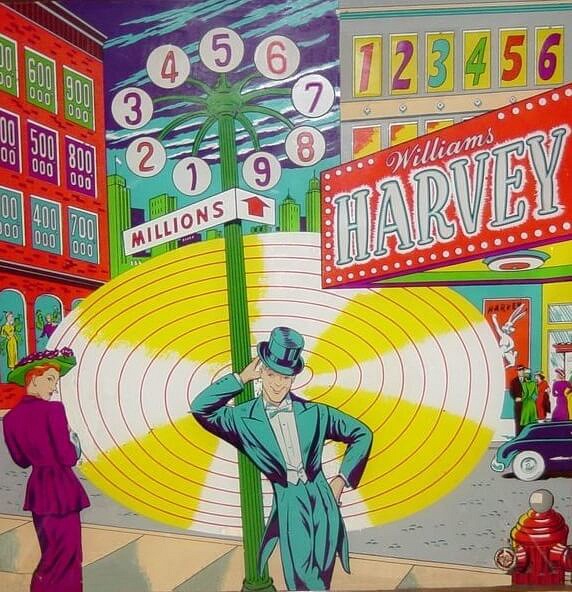 Harvey is a vintage pinball machine produced by Williams in 1951, known for its traditional electromechanical design and whimsical theme based on the popular film character.