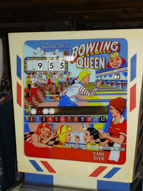 Bowling Queen is a vintage electro-mechanical pinball machine designed and manufactured by Gottlieb in 1964. It features a bowling theme with distinctive artwork and engaging gameplay typical of the era.