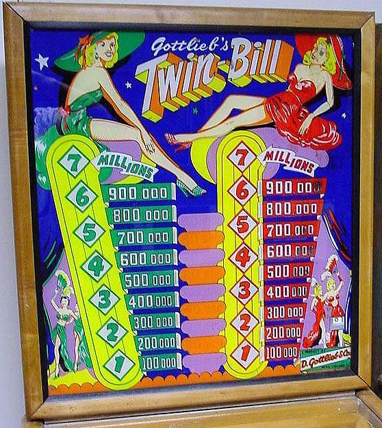 Twin Bill is a vintage pinball machine manufactured by Gottlieb, released in 1954. It features a classic design typical of the era, integrating mechanical components with a simple yet engaging gameplay experience.