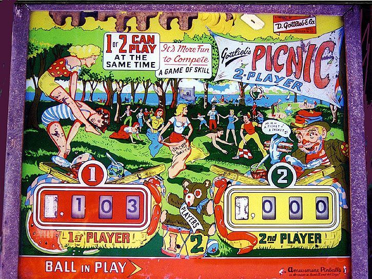 Picnic is a classic pinball machine released by Gottlieb in 1958. It features a picnic-themed playfield and was designed to offer engaging gameplay typical of the era.