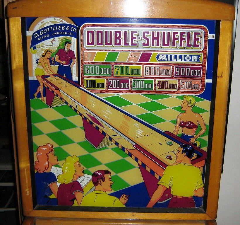 Double-Shuffle is a pinball machine released by Gottlieb in 1949. It features a retro design typical of the late 1940s era, with classic flippers and bumpers.