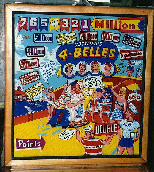 4-Belles is a classic pinball machine released by Gottlieb in 1954, known for its distinctive artwork and gameplay.