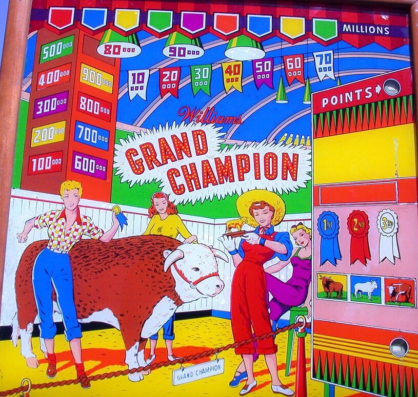 Grand Champion is a pinball machine released by Williams in 1953. It's a vintage electro-mechanical game featuring traditional pinball gameplay of the era.