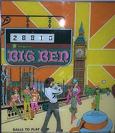 Big Ben is a pinball machine manufactured by Segasa, released in 1974. It features a traditional electromechanical design typical of its era.