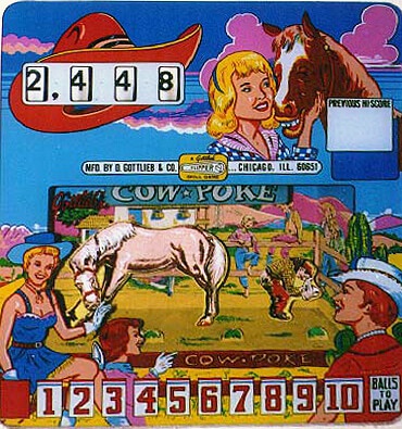 Cow Poke is a vintage pinball machine released by Gottlieb in 1965. It features charming artwork and a classic western theme.