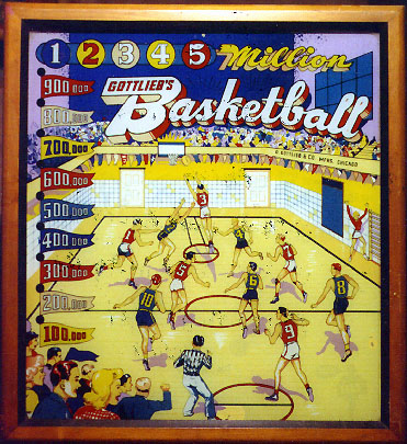 Basketball is a vintage pinball machine released by Gottlieb in 1949. It features a basketball theme with classic 1940s era design and gameplay elements.