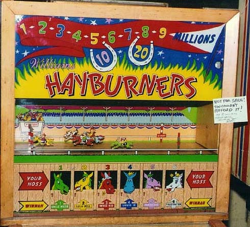 Hayburners is a classic pinball machine released by Williams in 1951. The game features a horse racing theme which was popular in its era.