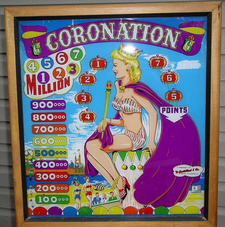 Coronation is an electro-mechanical pinball machine released by Gottlieb in 1952.
