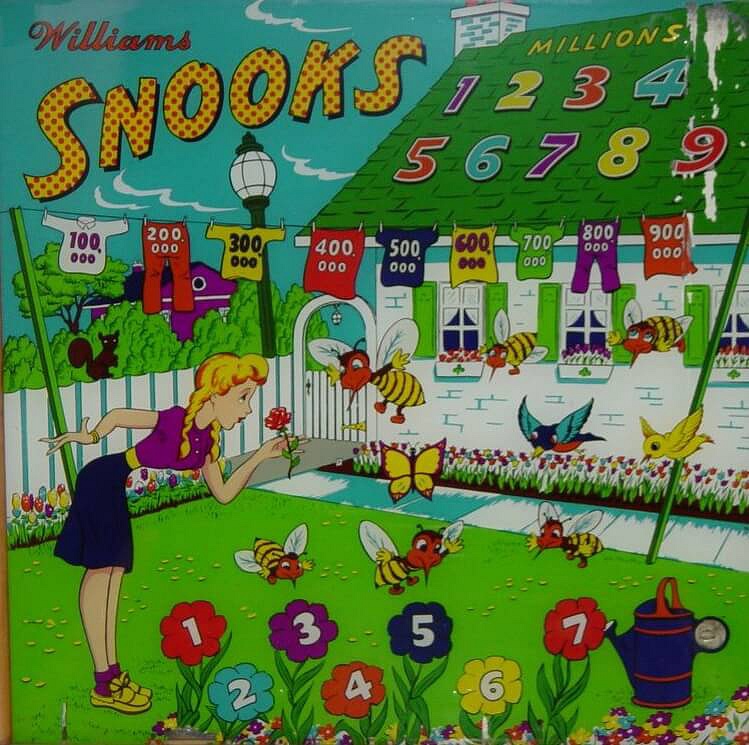 Snooks is a woodrail pinball machine produced by Williams in 1951, known for its classic design and gameplay typical of the era.