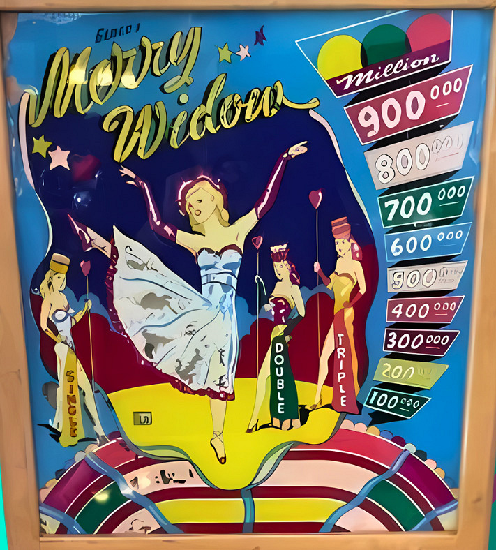 Merry Widow is a vintage pinball machine designed and manufactured by Genco in 1948. It features classic mechanical gameplay with vibrant artwork typical of the era.