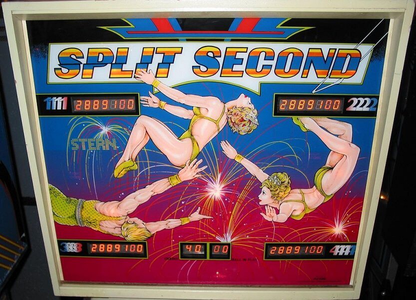 Split Second is a 1981 pinball machine released by Stern Electronics featuring an innovative design with a unique playfield layout.