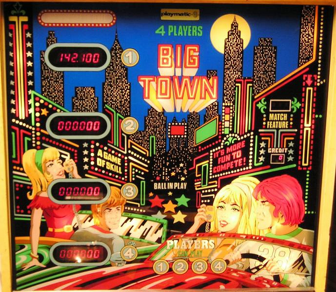 Big Town is a pinball machine produced by Playmatic in 1978. It features a city-themed gameplay with various elements representing urban life.