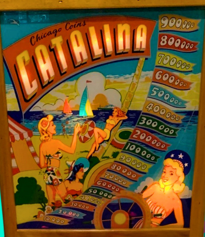 Catalina is a classic pinball machine produced by Chicago Coin in the year 1948. It features the traditional flipperless design common to the era.