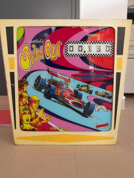 Spin Out is an electro-mechanical pinball machine created by Gottlieb, released in 1975. The game features a road race theme with a vibrant playfield and is known for its interactive and mechanical elements typical of the era.