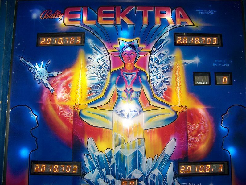 Elektra is a pinball game released by Bally in 1981, known for its unique three-level playfield which includes an 'Elektra' bonus level underneath the main playfield.
