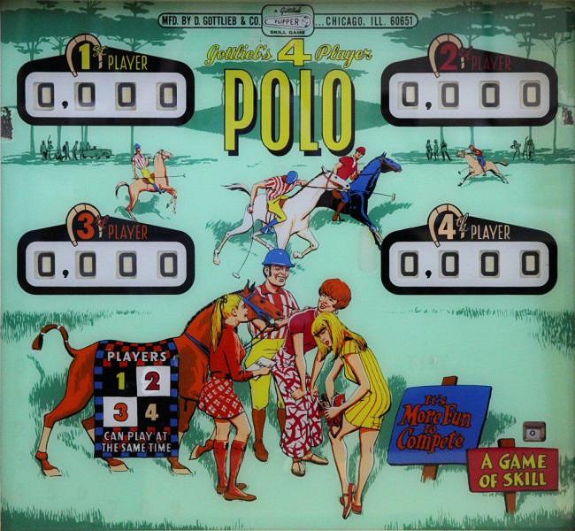 Polo is an electro-mechanical pinball machine released by Gottlieb in 1970. It's themed around the sport of polo, featuring vibrant artwork and challenging gameplay synonymous with the era.