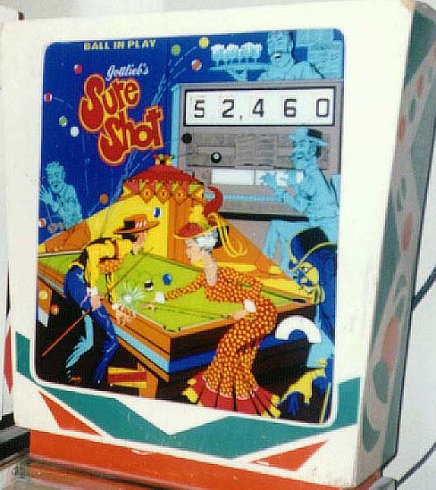 Sure Shot is a classic electromechanical (EM) pinball machine released by Gottlieb in 1976. It features a pool-themed design that challenges players to 'shoot' balls into targets that correspond to a rack of fifteen pool balls displayed on the backglass.
