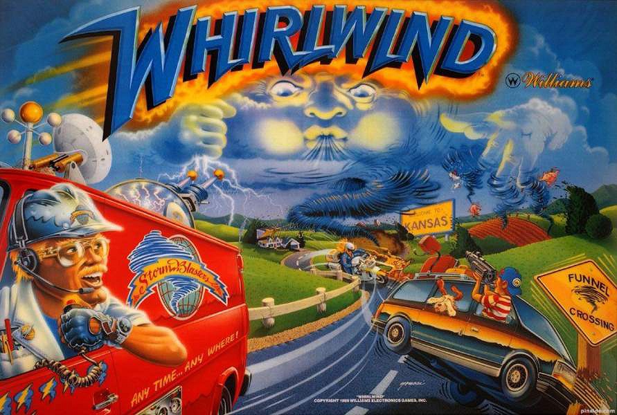 Whirlwind is a pinball machine designed by Pat Lawlor and released by Williams in 1989. It features a weather theme with a unique spinning disc mechanism to simulate whirlwinds.